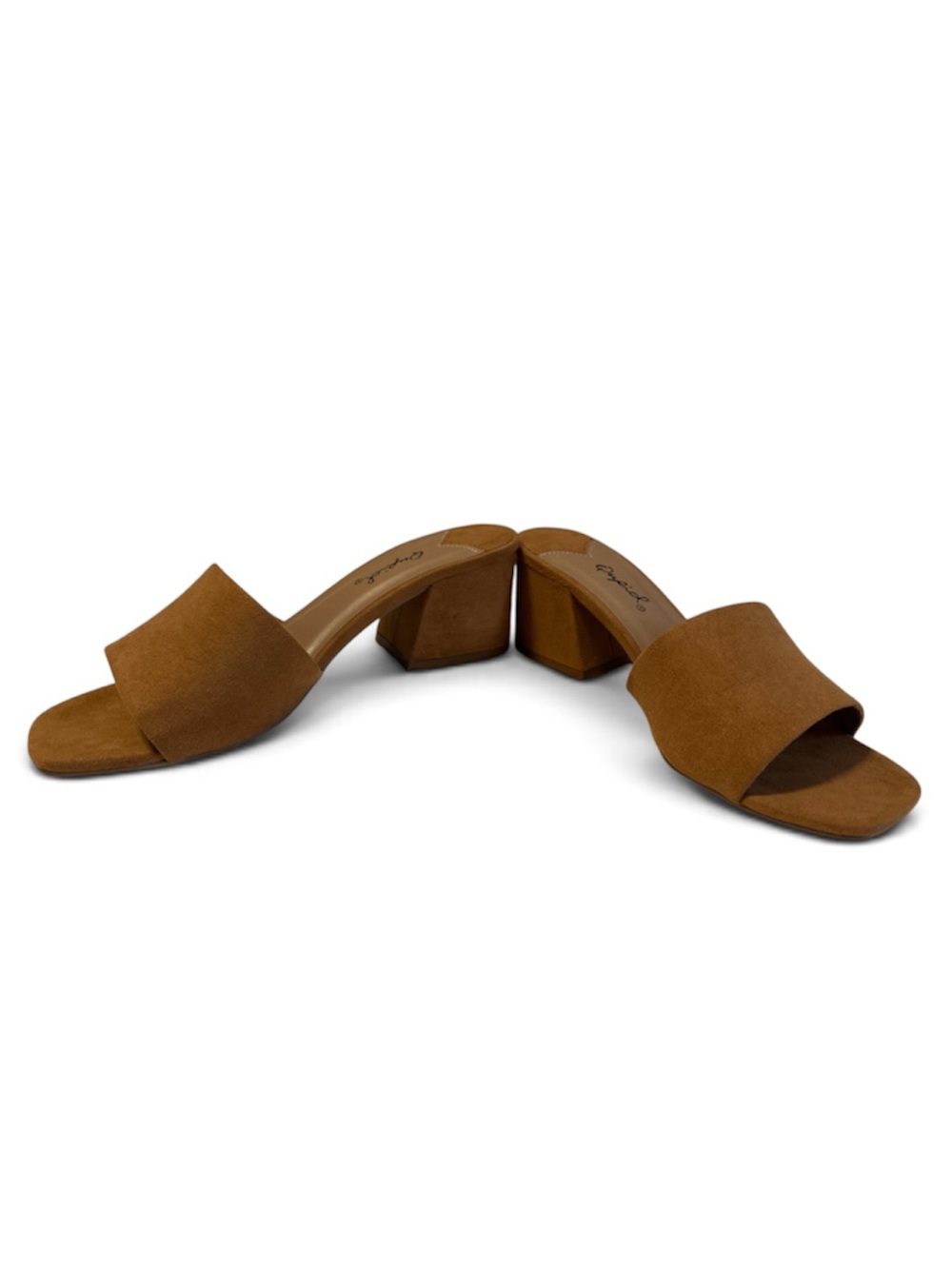 Qupid Tan Camel Faux Suede Block Heel Mule Slides Size US6.5/UK4.5/EUR37.5 - Picture 3 of 7